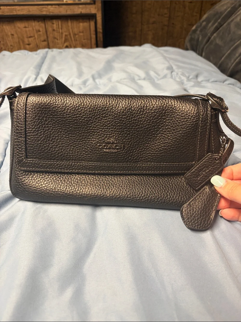 Coach Black Pebbled Leather Flap Shoulder Bag